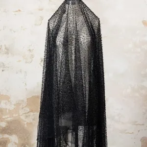 gorgeous black pearl bead embroidered beading mesh