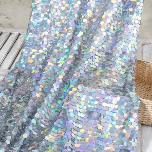 iridescent silver jumbo glitter sequin designer fabric