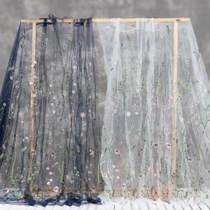 beautiful aquatic floral embroidery fabric for dresses