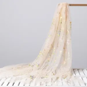 nude color mesh with 3d flower butterfly embroidery