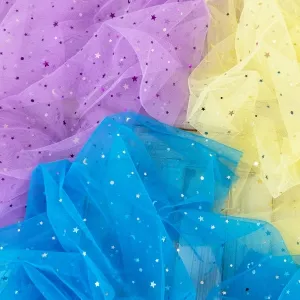 shimmering stars and moons sequinned soft mesh fabric