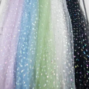 iridescent printed heart shaped soft tulle fabric