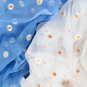 sunflower embroidery daisy flower sheer tulle fabric