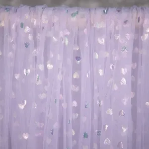 1 yard iridescent heart printed lilac tulle fabric