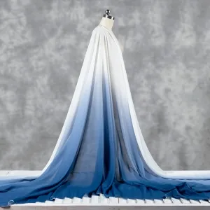 navy to cream white ombre semi sheer chiffon fabric