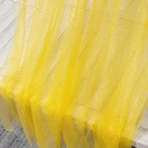 Silver Fine Glitters Scattered Yellow Tulle Mesh Fabric