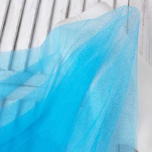 Sparkly Ocean Blue Metallic Glitter Tulle Mesh Fabric