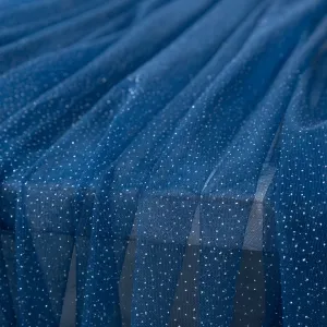 Silver Glitter Powder Regal Blue Sparkling Tulle Fabric