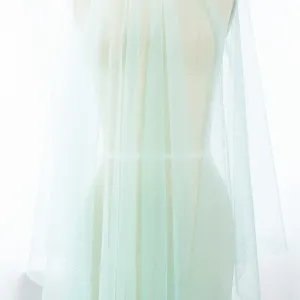 Dazzling Mint Soft Tulle Mesh with Silver Tiny Glitters