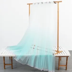 soft white to cyan ombre soft sheer tulle fabric