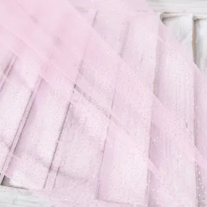 Sparkly Glitter Powder Glued Pink Tulle Mesh Fabric