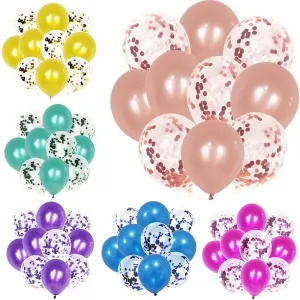 mix set of 5 solid color and 5 clear confetti balloons