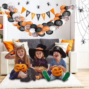 black orange white confetti halloween balloons set