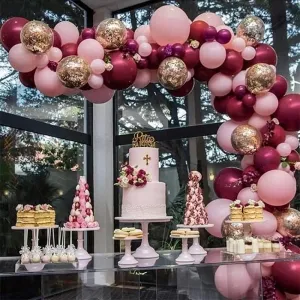 pink burgundy gold confetti latex balloon arch kit