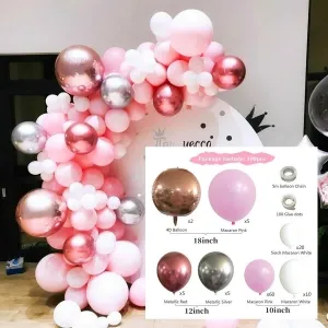 macaron pink rose red silver white balloon set